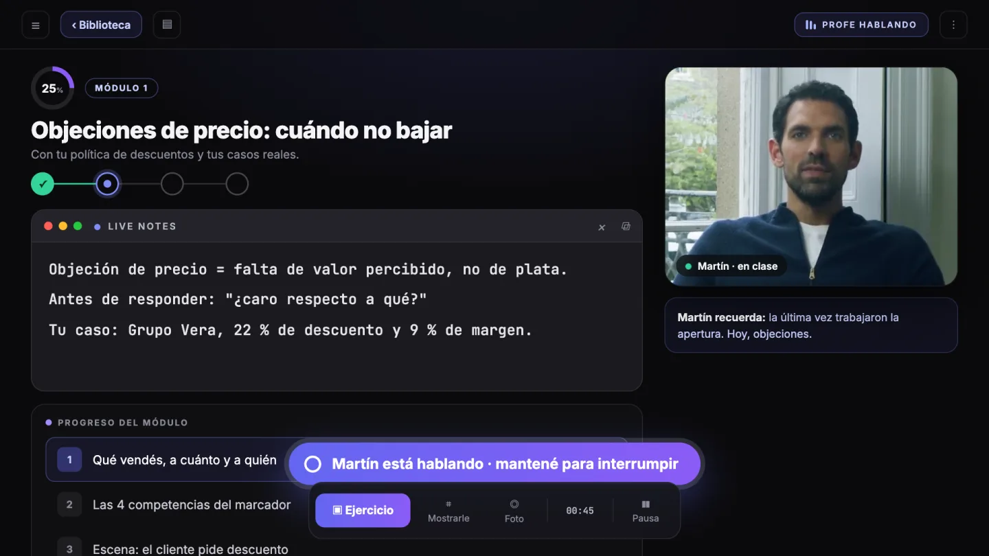 Clase real: Martín explica la objeción de precio con notas en vivo